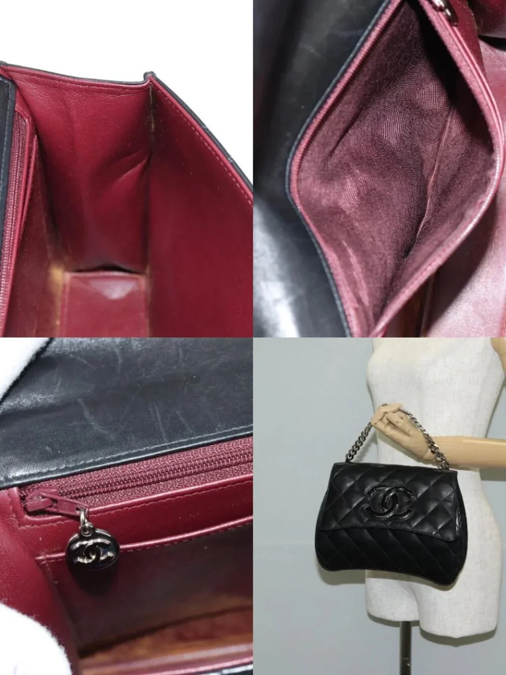 CHANEL Chain Hand Bag Lamb Skin Black Silver CC Auth 138566V
